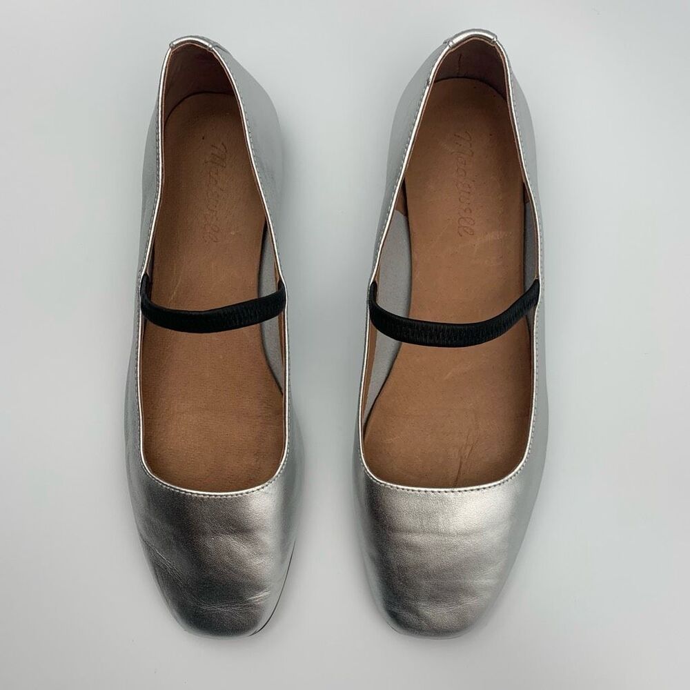 Madewell Silver Mary Jane Flats with Black Strap - Picture 5 of 12